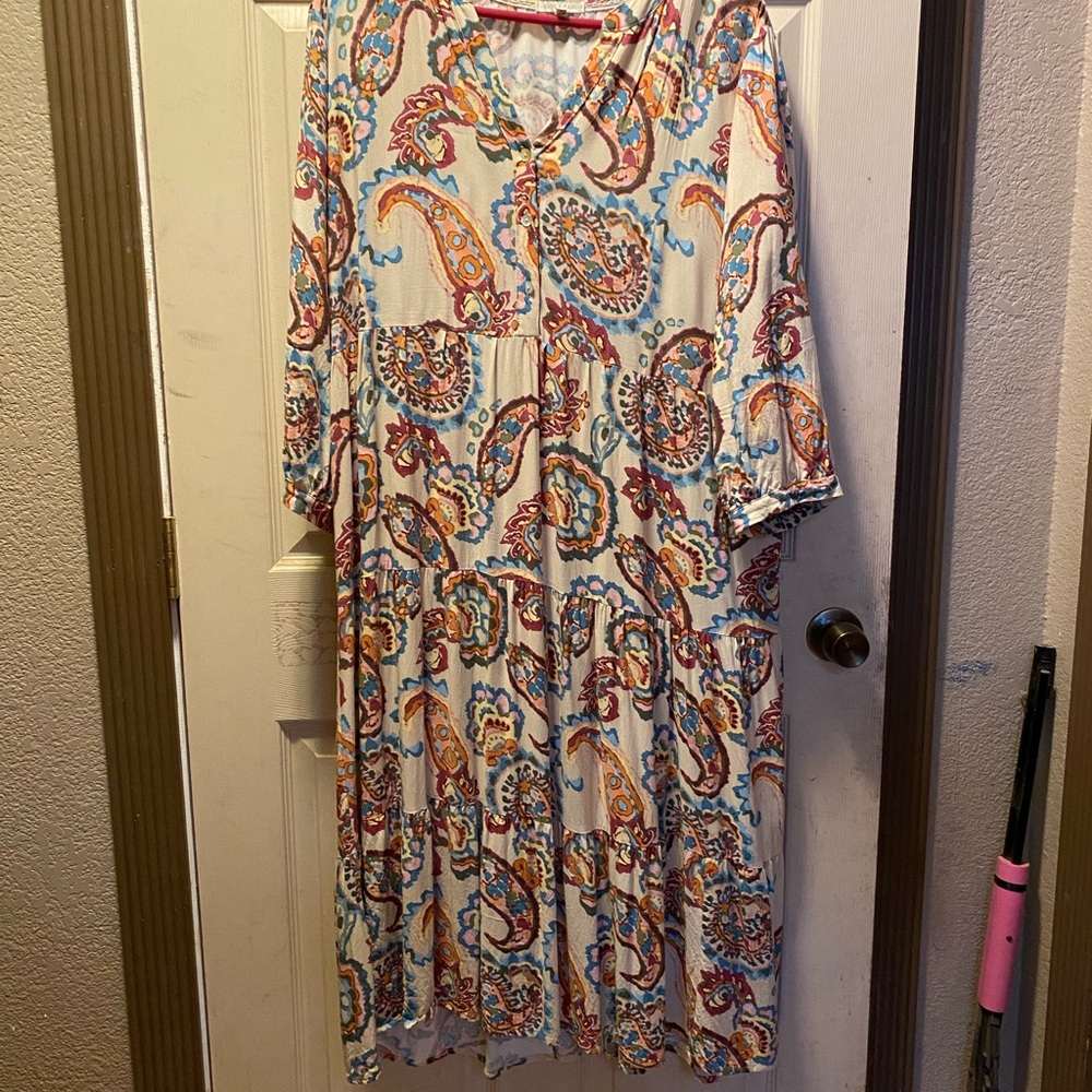 Women’s Cream Paisley Maxi Dress with Blue & Orange Accents